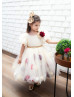 Puff Sleeves Tulle Tea Length Floral Flower Girl Dress Puff Sleeves Tulle Tea Length Floral Flower Girl Dress